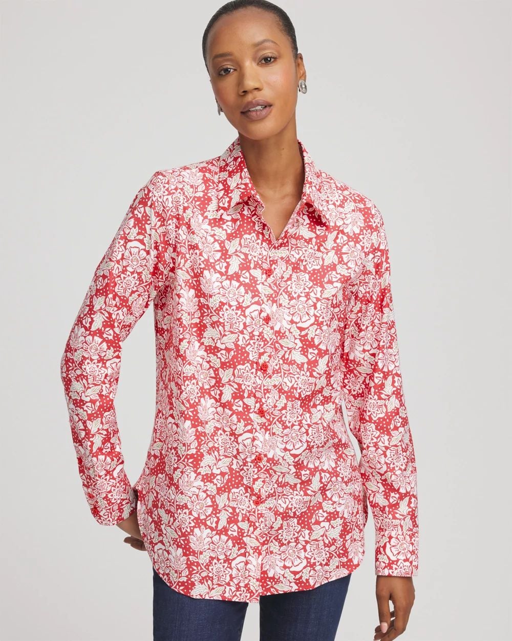 No Iron™ Long-Sleeved Folklore-Floral Shirt | Chico's
